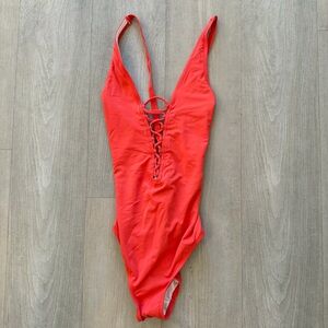 Michael Kors MK Criss Cross One Piece Red Bathing Swim Suit size 10